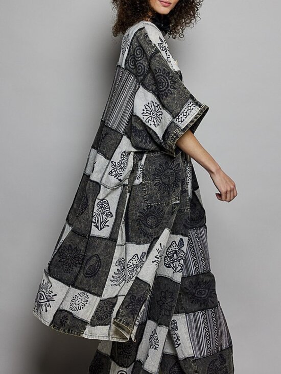 POL Sweaters - POL Open Front Printed Patchwork Longline Cardigan